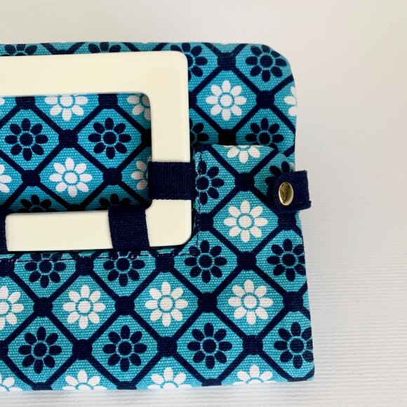Old Navy Convertible Mod Flower Clutch Purse Bag Blue White Navy Preppy Retro - Picture 5 of 13